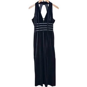 Womens Deep V-Neck Velvet Maxi Dress With Front Slit Size XS Black Goth Witchy